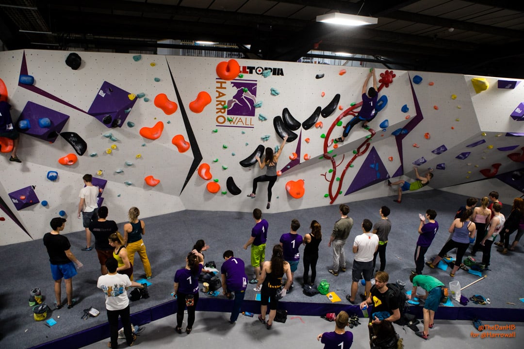 People bouldering at HarroWall.