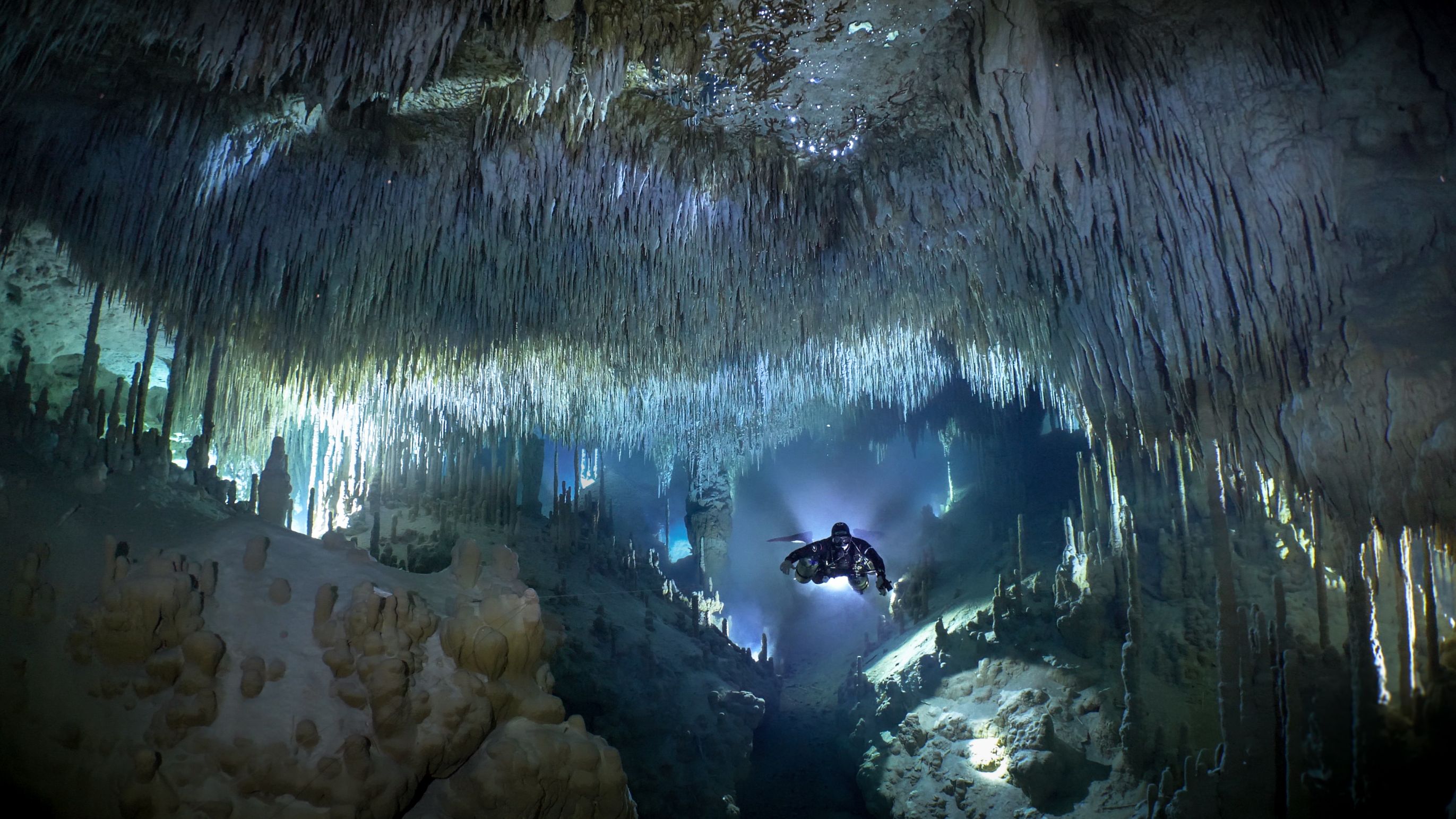 A diver in a Mexican cave.