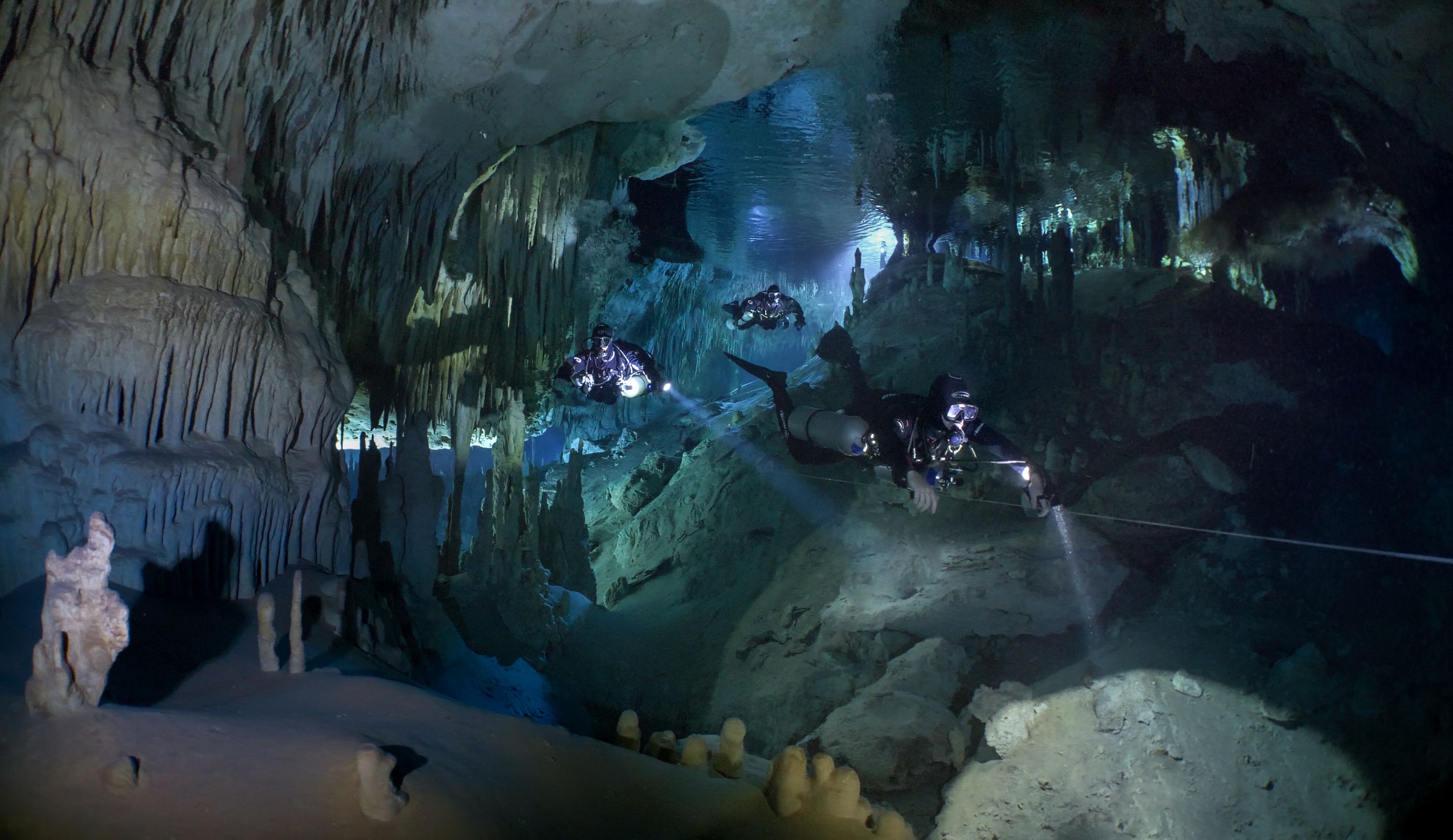 A cave diver in a cenote in the Yucatan Peninsula.