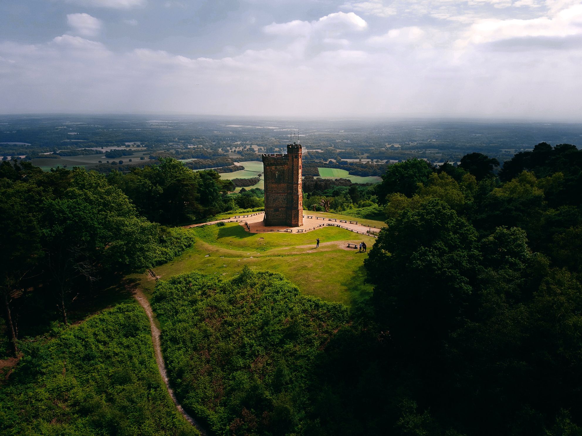The stunning form of Leith Hill tower at the height of the climb, one of the best hikes near London.