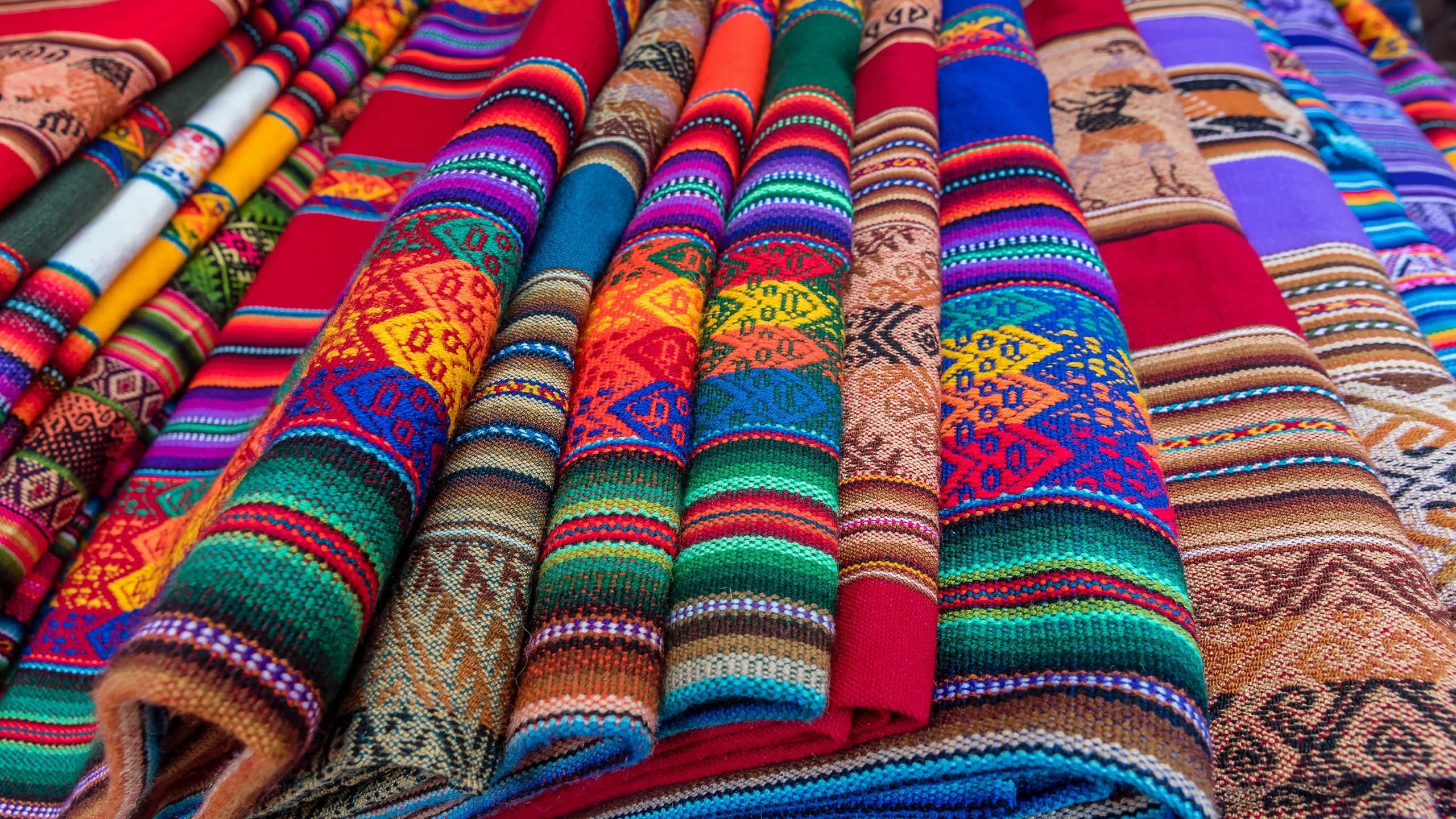 Peruvian woven carpets, common in the towns frequented on the Machu Picchu hiking trails.
