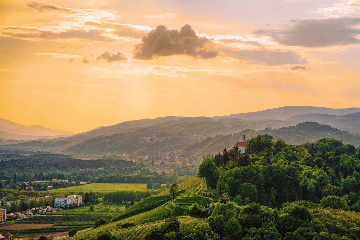 Sunset at Green hills in Maribor Slovenia