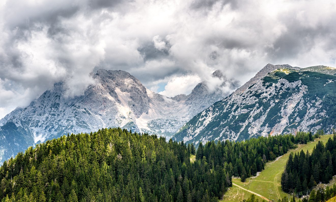 Mountain peaks Jezerska Kocna and Grintavec in Kamnik-Savinja Alps, Slovenia