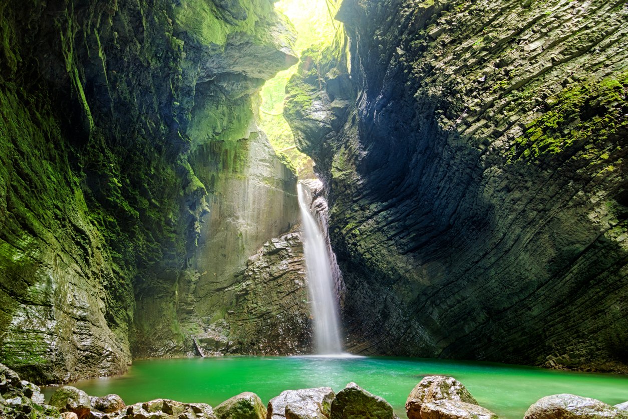 Beautiful waterfall Kozjak in Slovenia