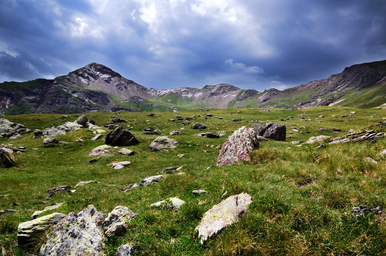 A thundery sky over the Pyrenees Mountains.