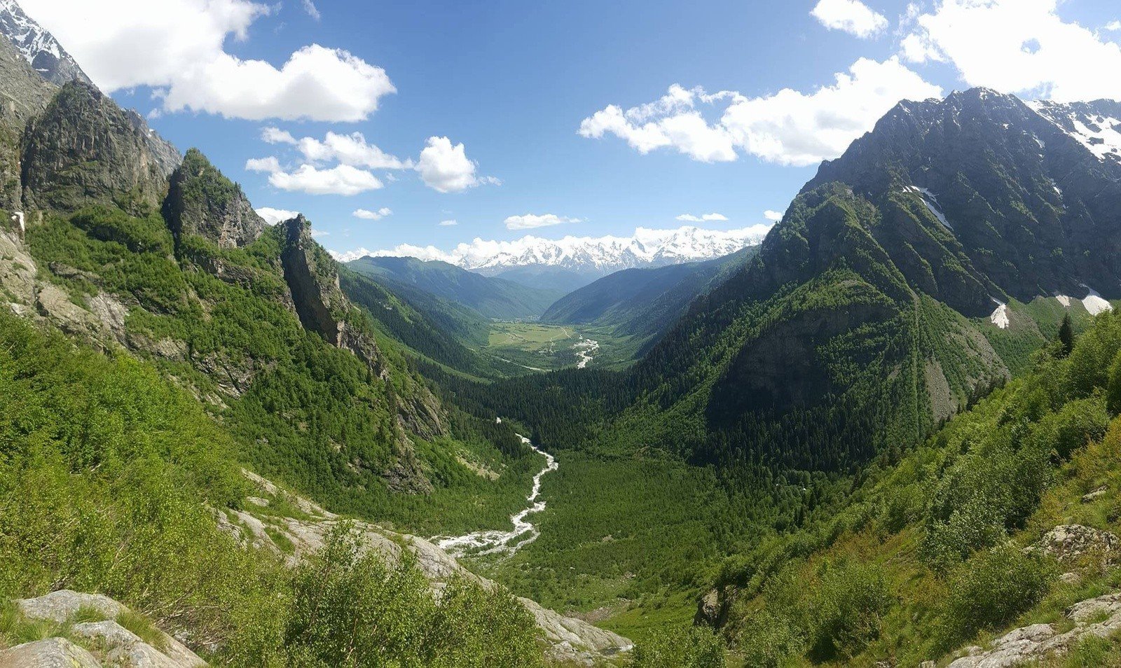 A green valley in the Caucasus Mountains