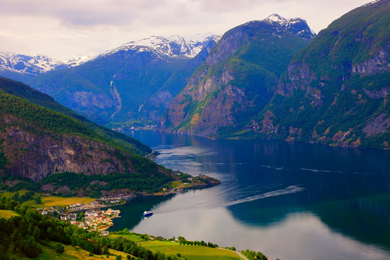 The fjord of Aurlandsfjord in Norway. 