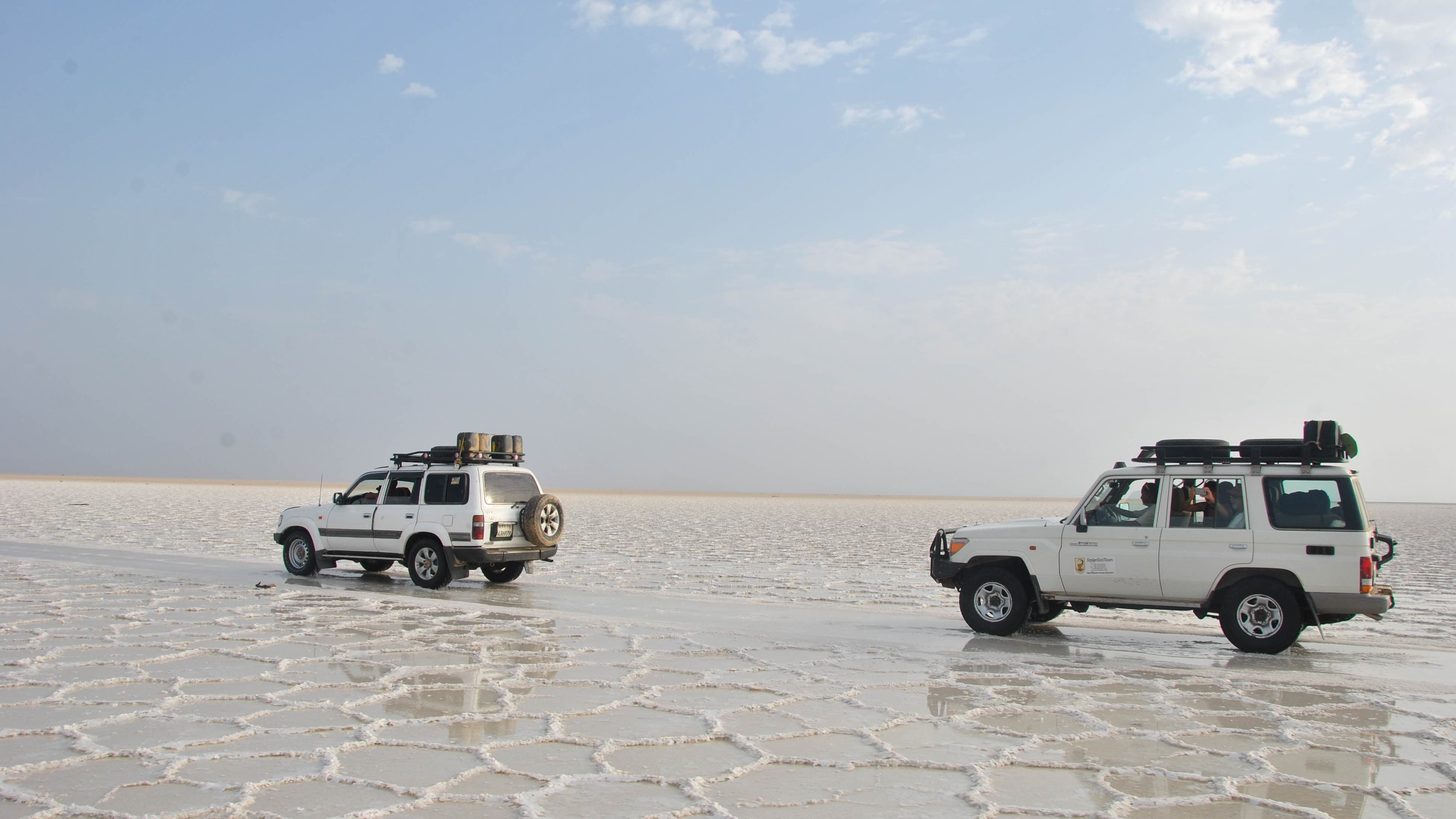 Driving across the Asale salt flats