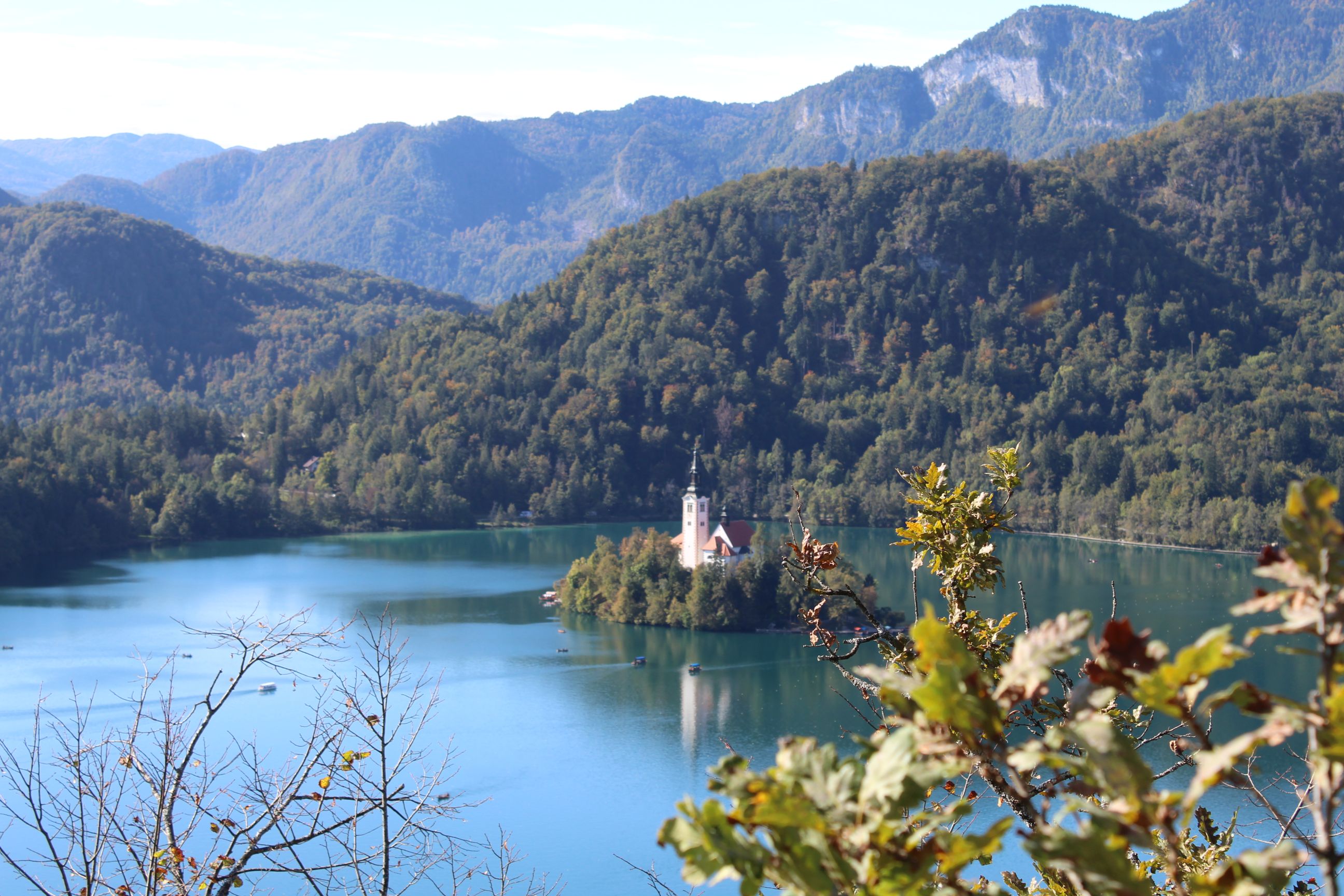 Picturesque Lake Bled, with the Church of Mary the Queen on a small islet in the middle of the lake.