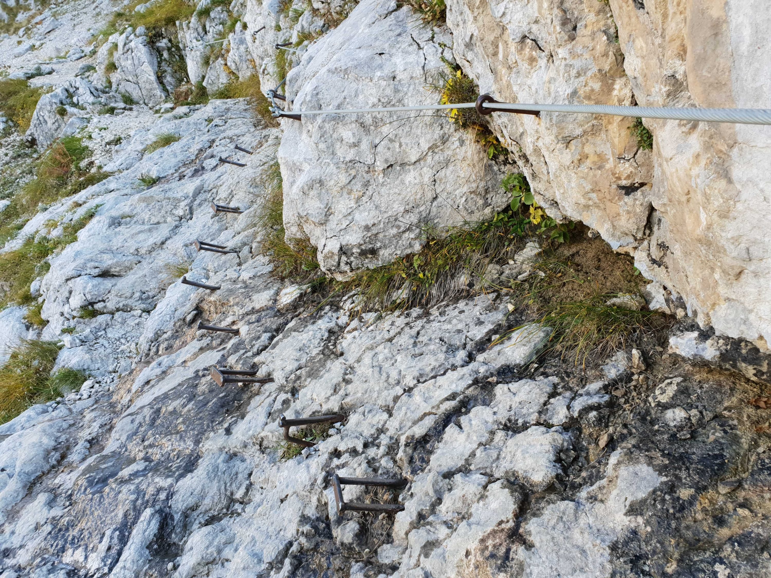 Classic via ferrata metal railings and foot holds