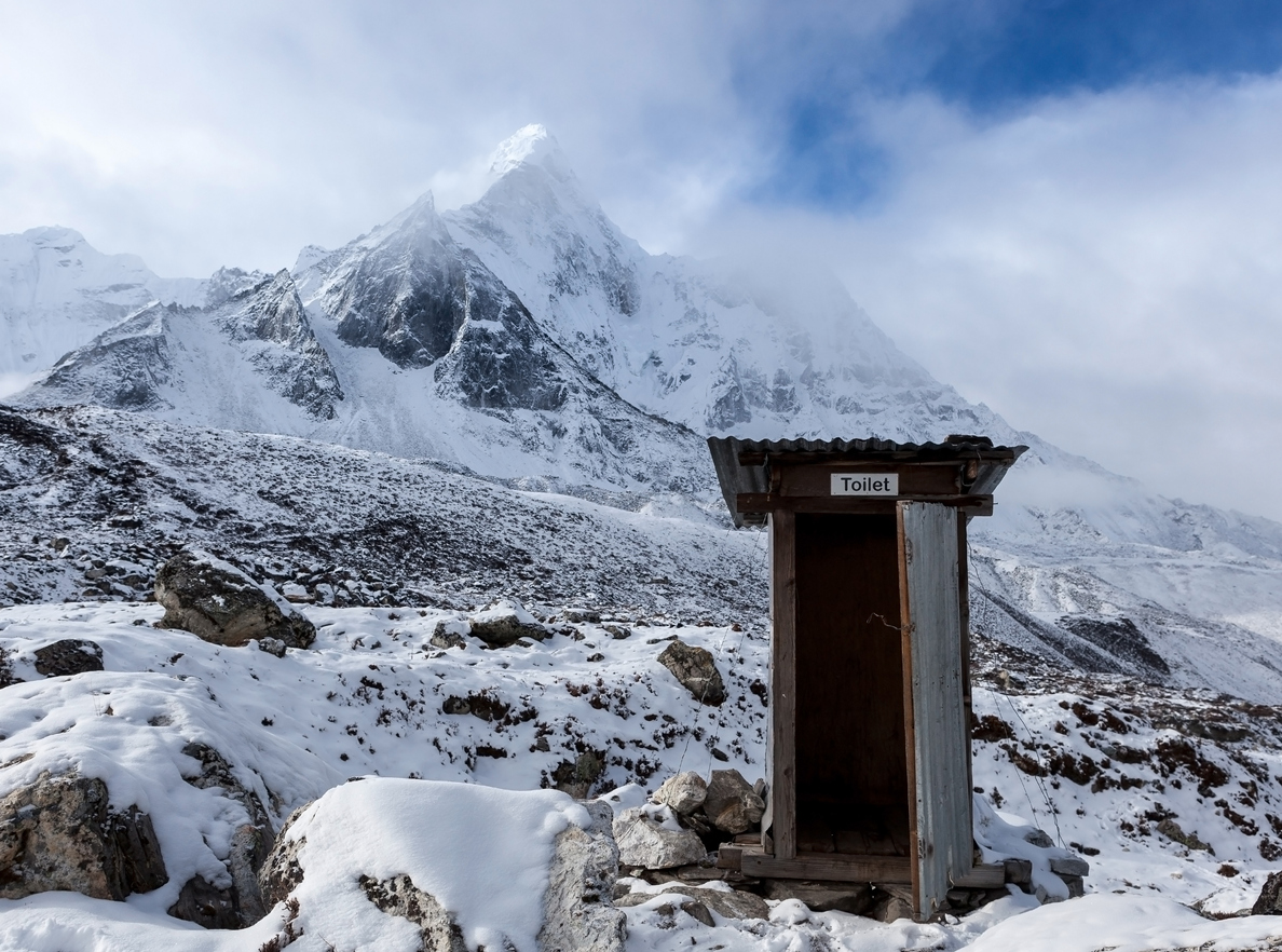 A long drop toilet in the Himalayan mountains.