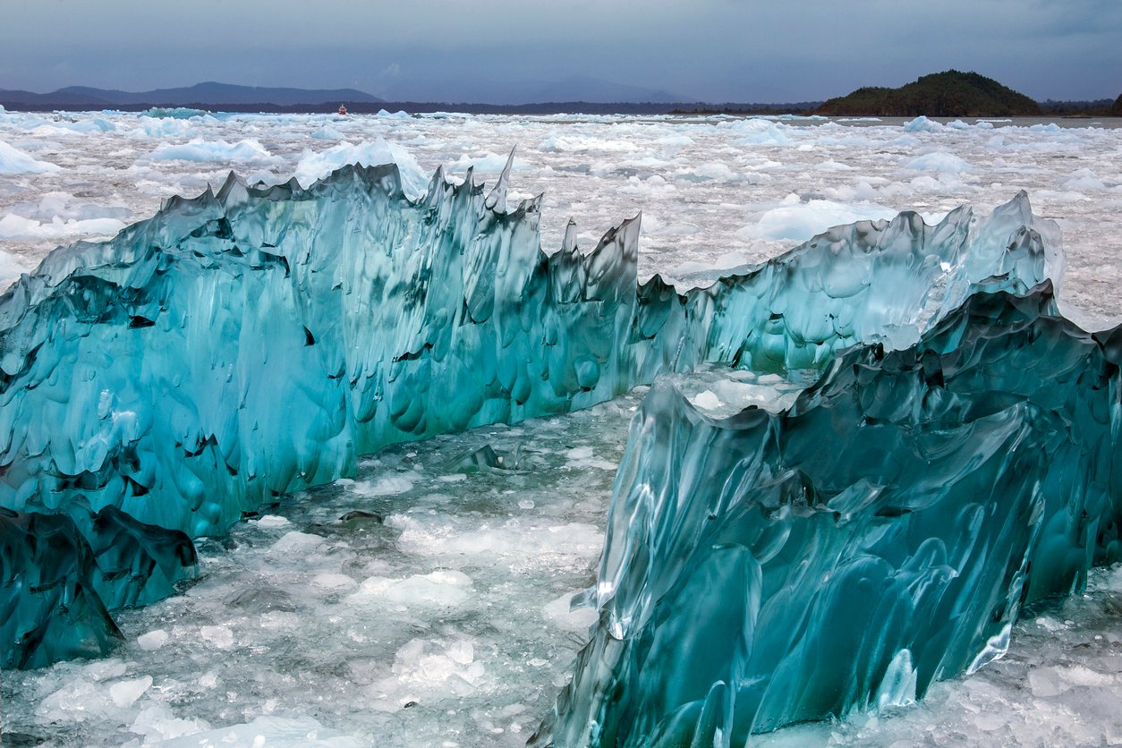 Glacial ice floating in Laguna San Rafael by San Rafael Glacier in the Northern Patagonian Ice Field