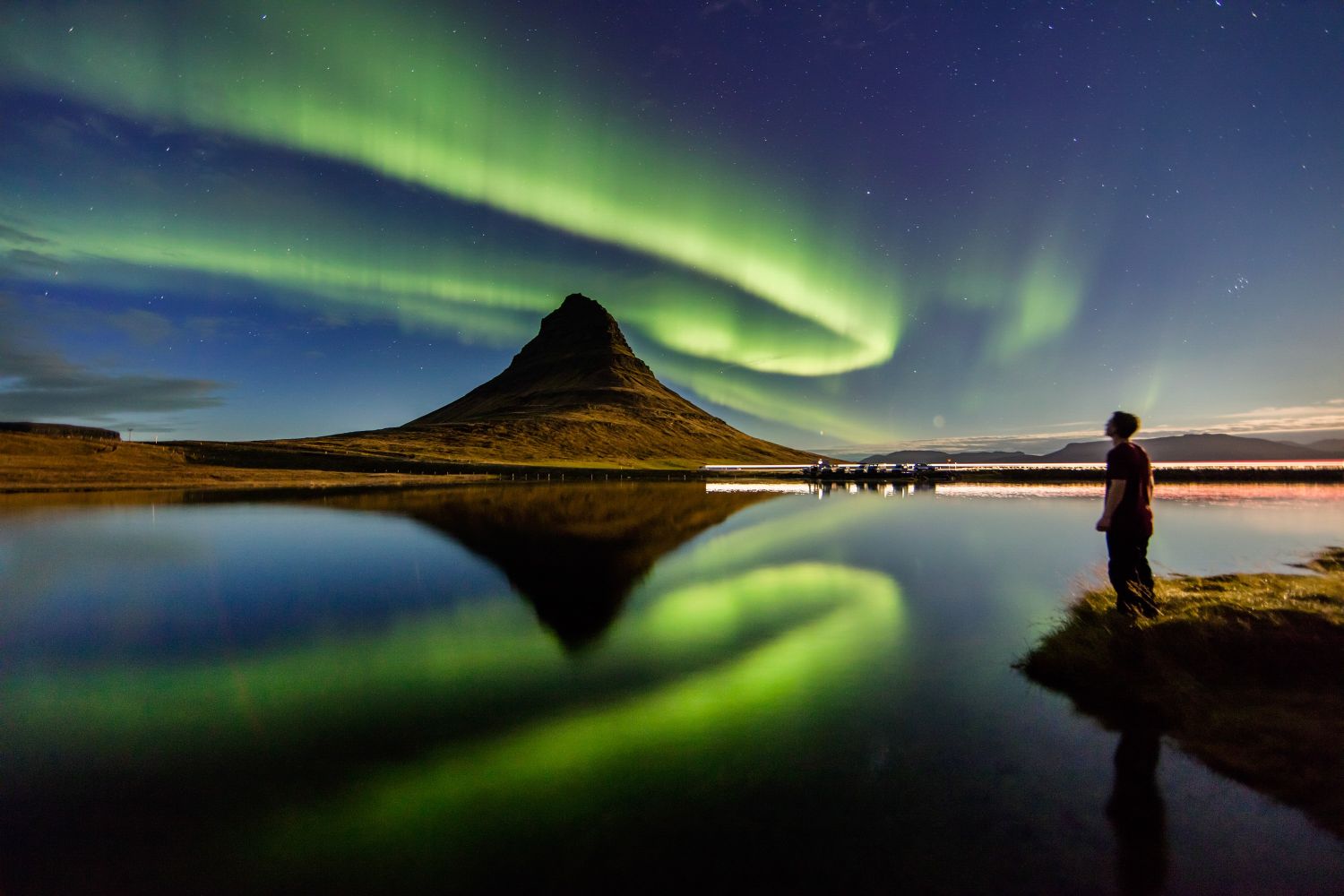 The northern lights above Kirkjufell, a mountain on Iceland's Snæfellsnes Peninsula