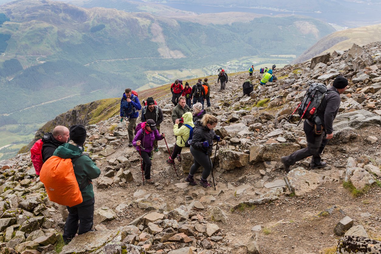 Hikers on the simplest route up Ben Nevis, known as “the tourist route”.
