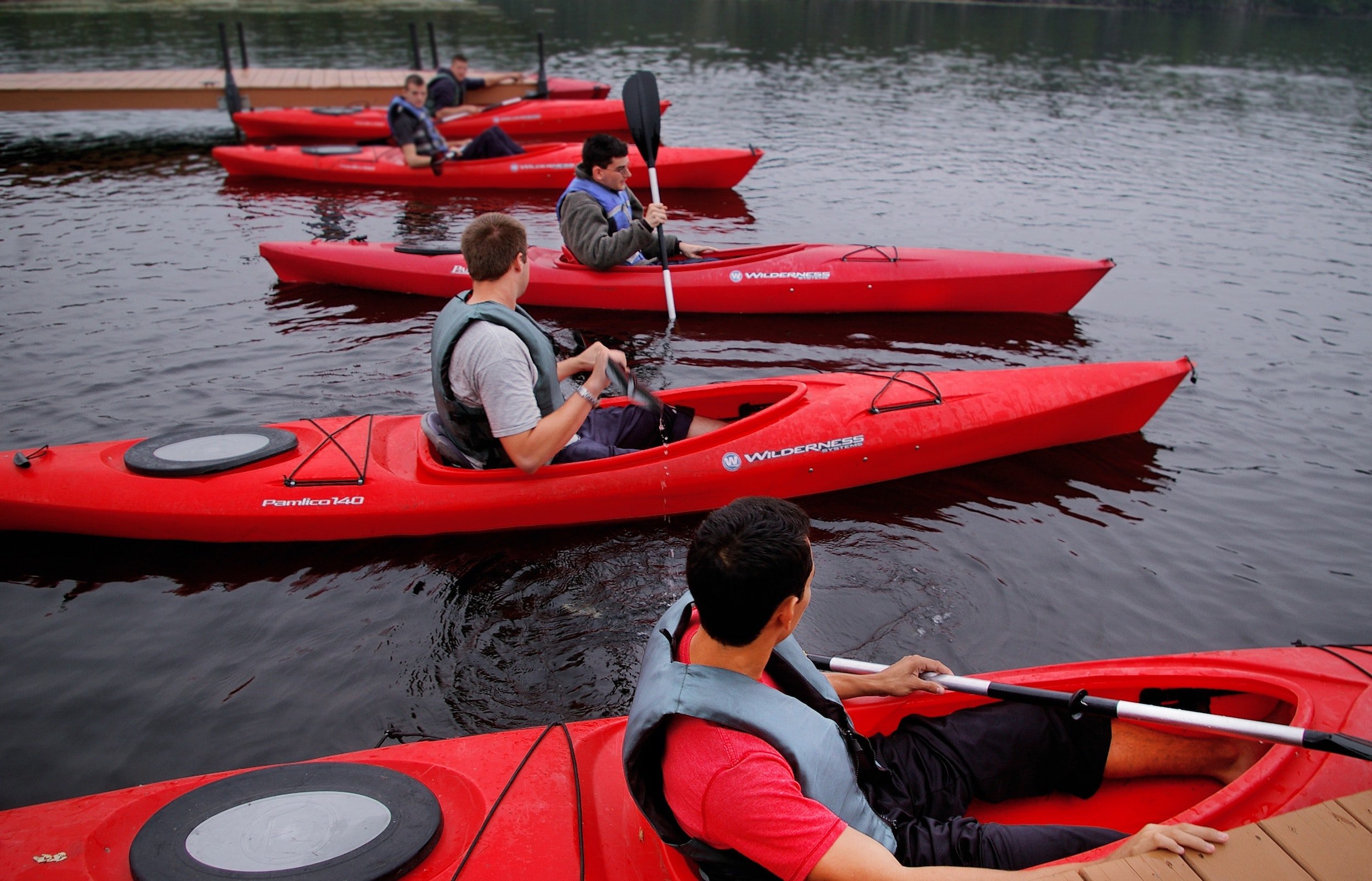 A kayaking group on a river.