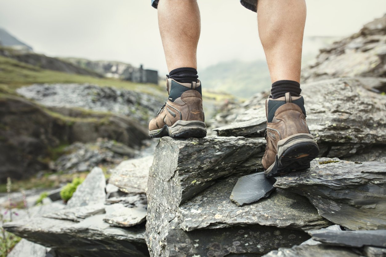 Close up of a male hiker's walking boots