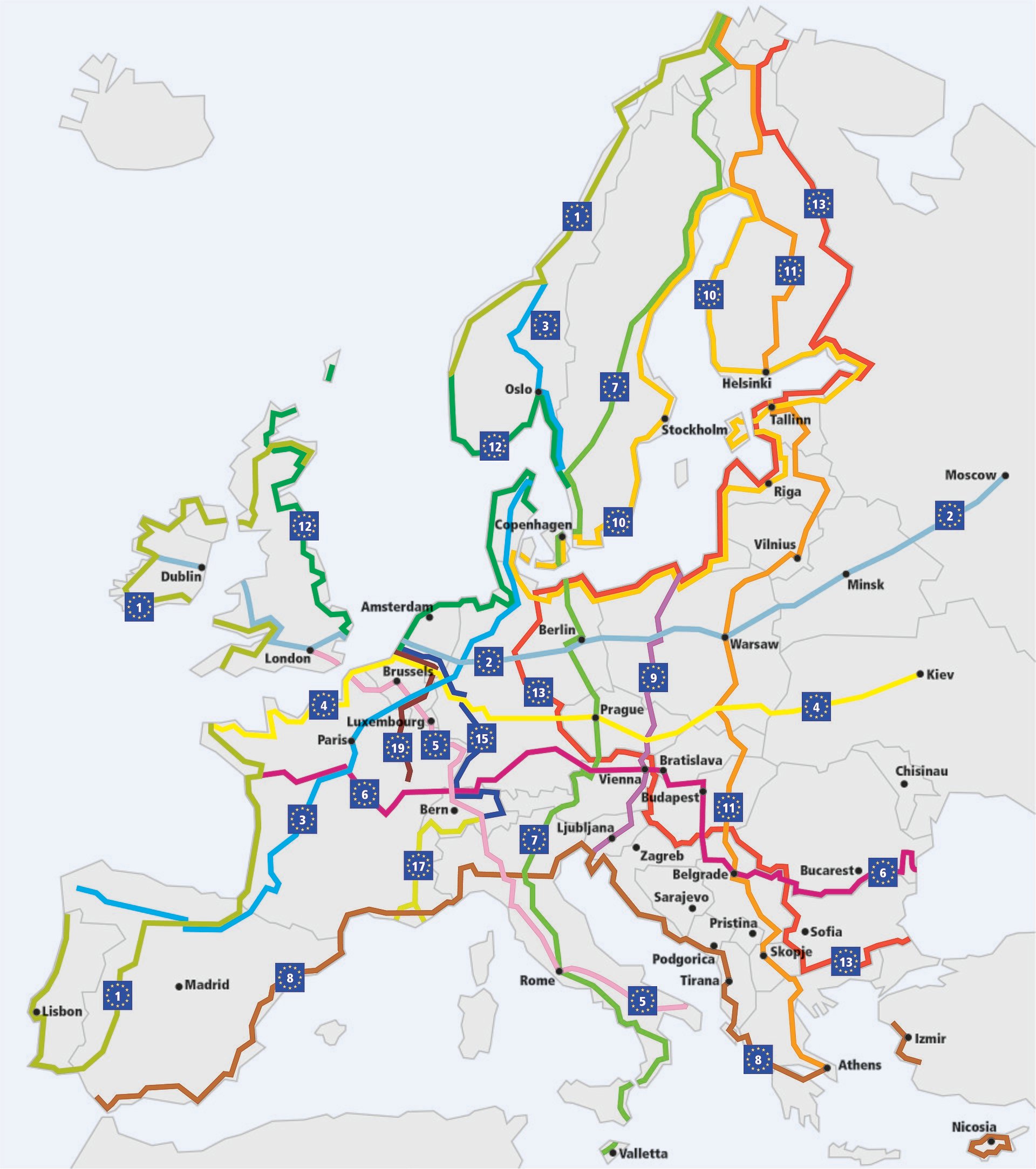 The Euro Velo Network, which is perfect for cycle tour planning