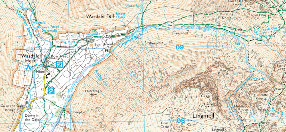 A close-up of an Ordnance Survey (OS) Map