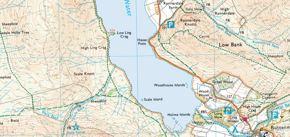 A close-up of an access map showcasing both public and open-access land.