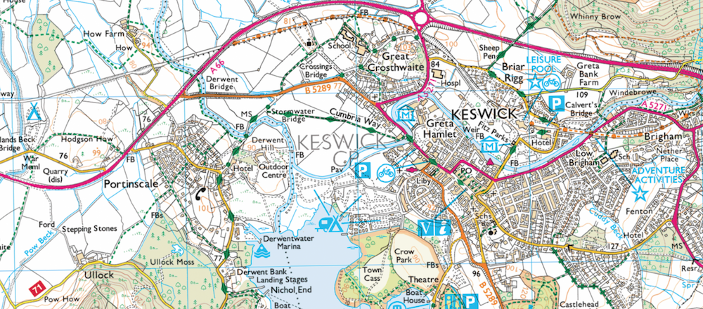 An Ordnance Survey map of Keswick