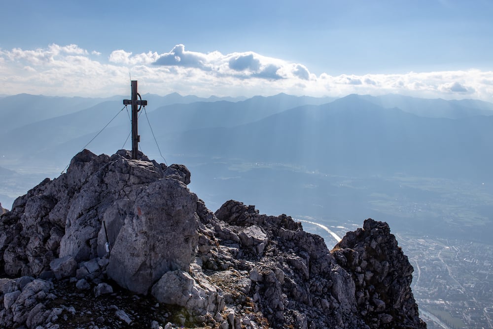 View over Innsbruck and the Inn Valley from the via ferrata route, Austria