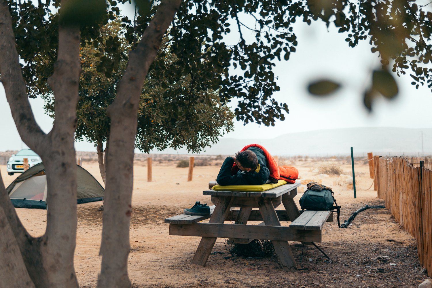 Demonstrating a sleeping bag and roll mat… we kind of recommend you sleep in the tent though! 