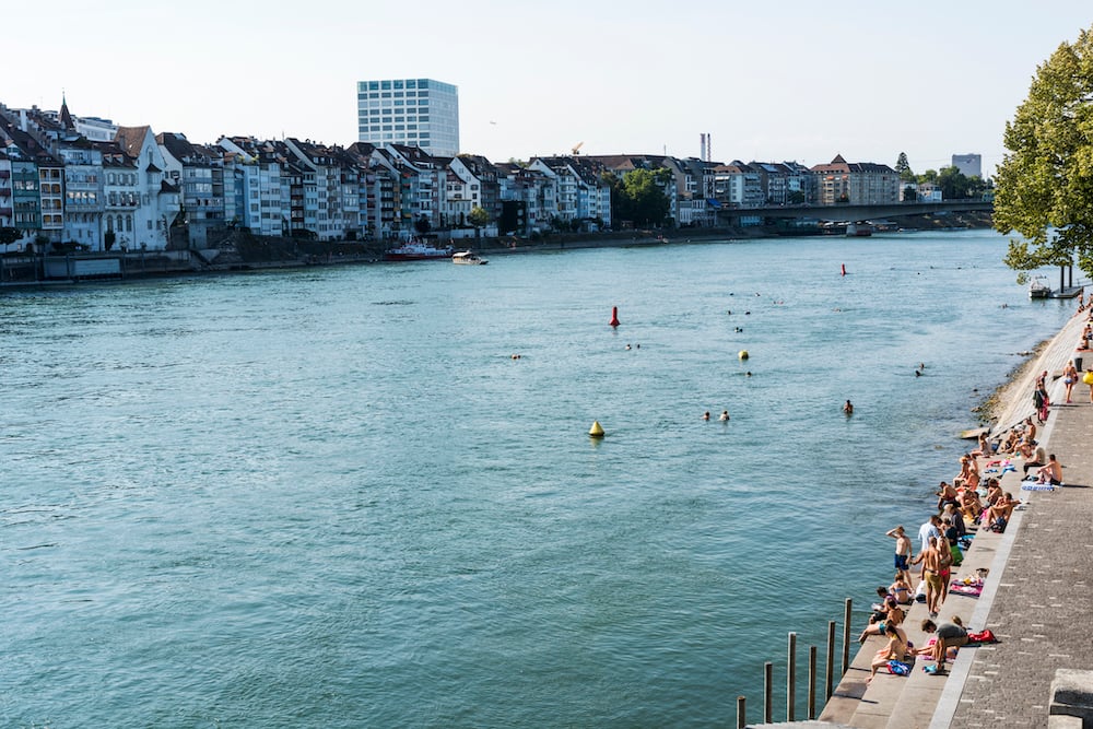 People swimming in the River Rhine