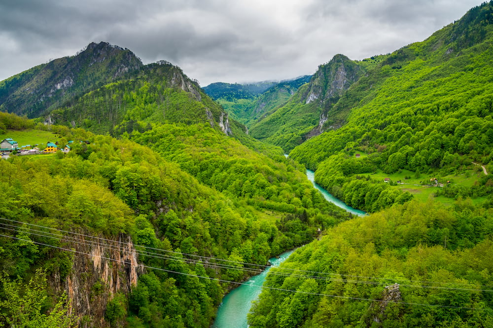 The verdant mountains surrounding the stunning Tara Canyon in Montenegro.