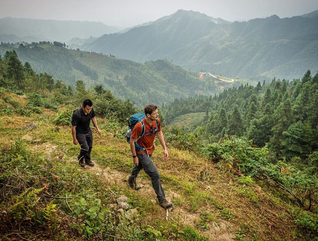 Two men hiking in China.