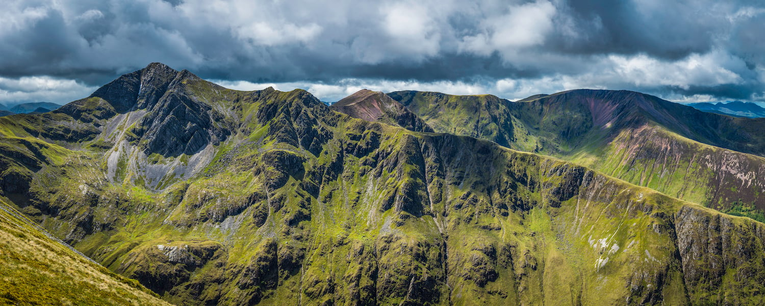 Looking out over the Mamores and the Ring of Steall.