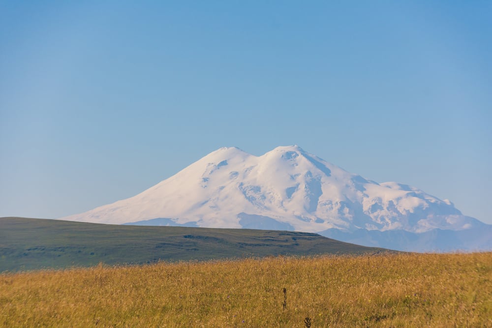 The inviting view of snow-capped Elbrus in Russia’s summer