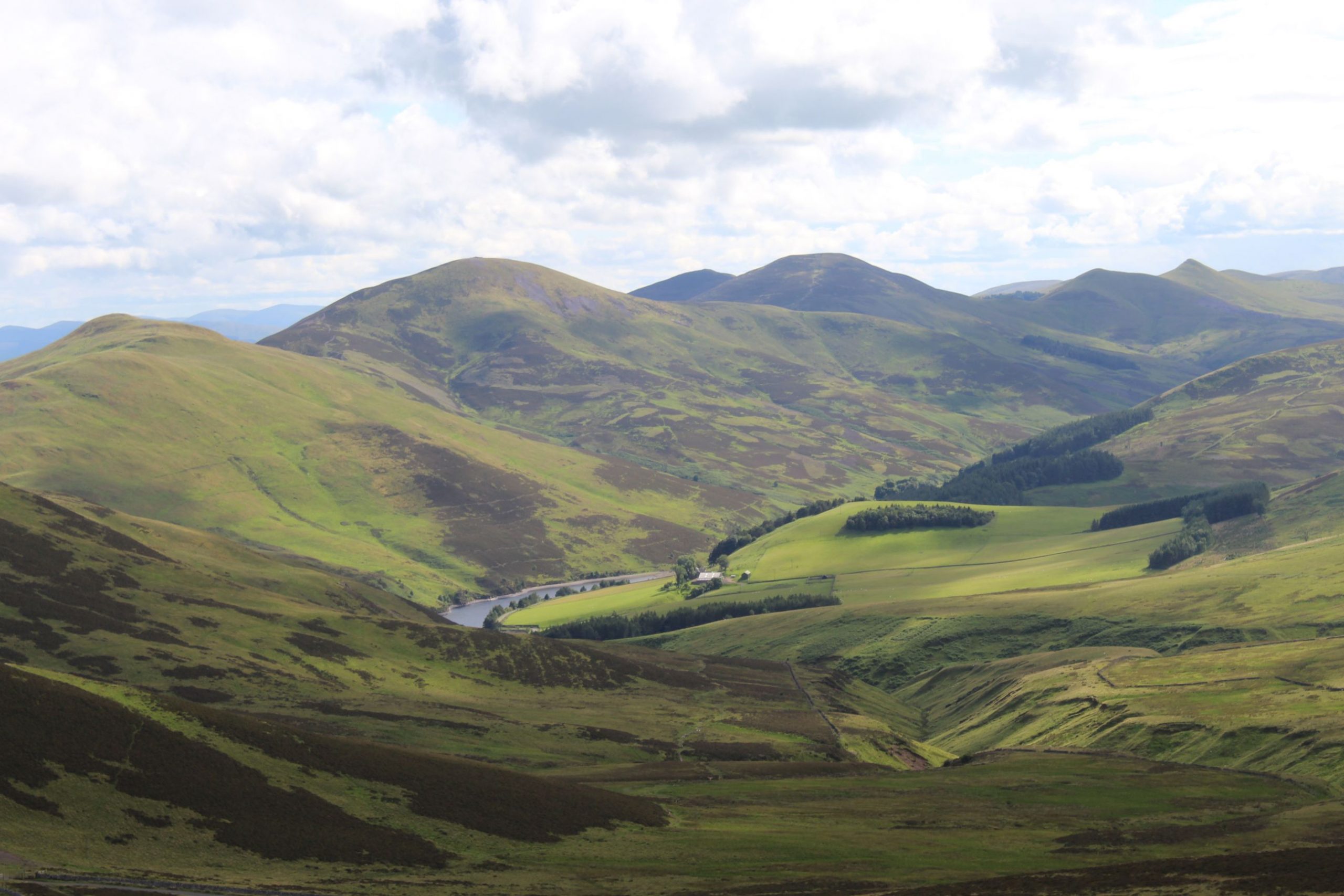 The view out over the Pentland Hills from the top of Allermuir, in Edinburgh