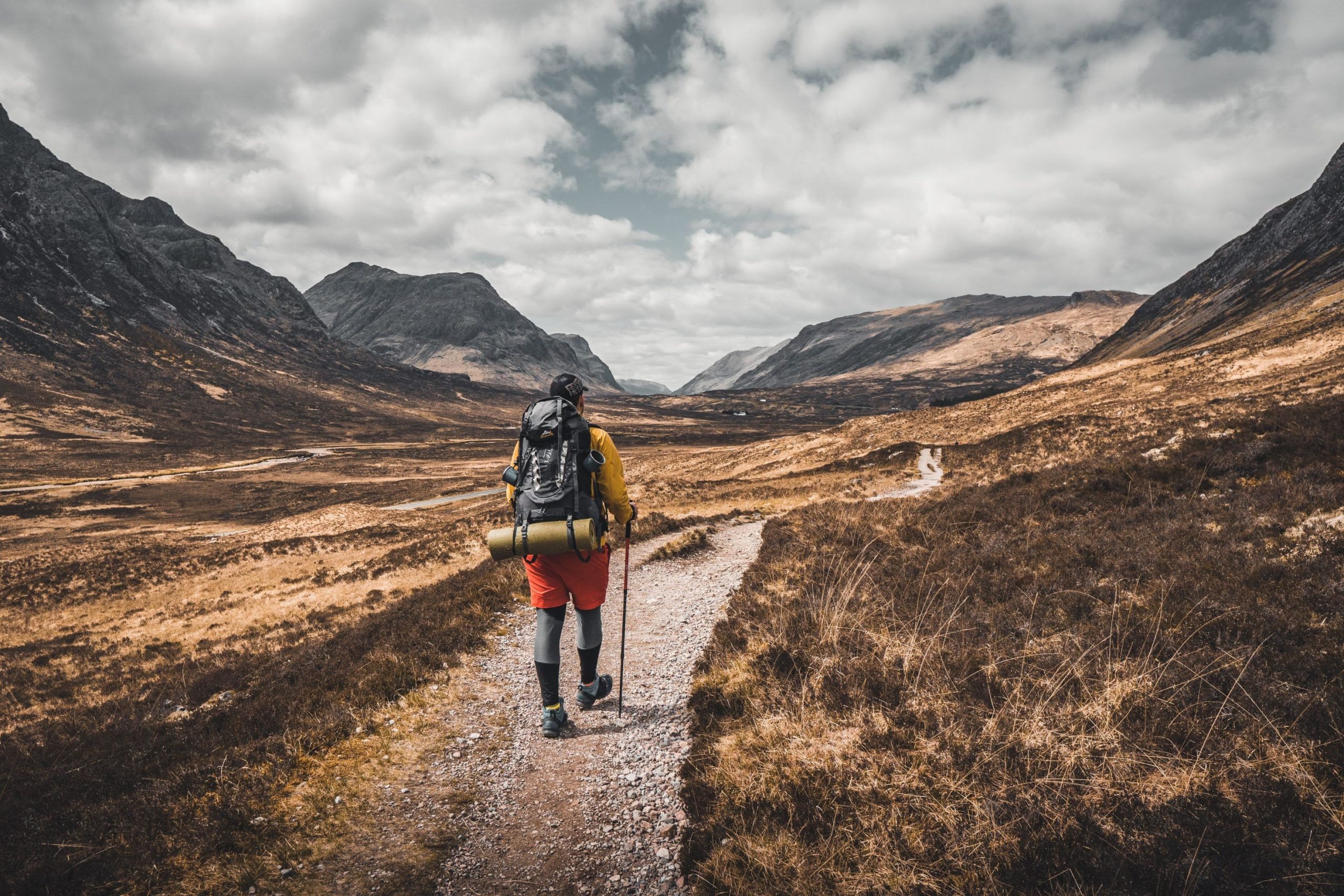 A hiker on the route into Fort William from Kingshouse on the West Highland Way.
