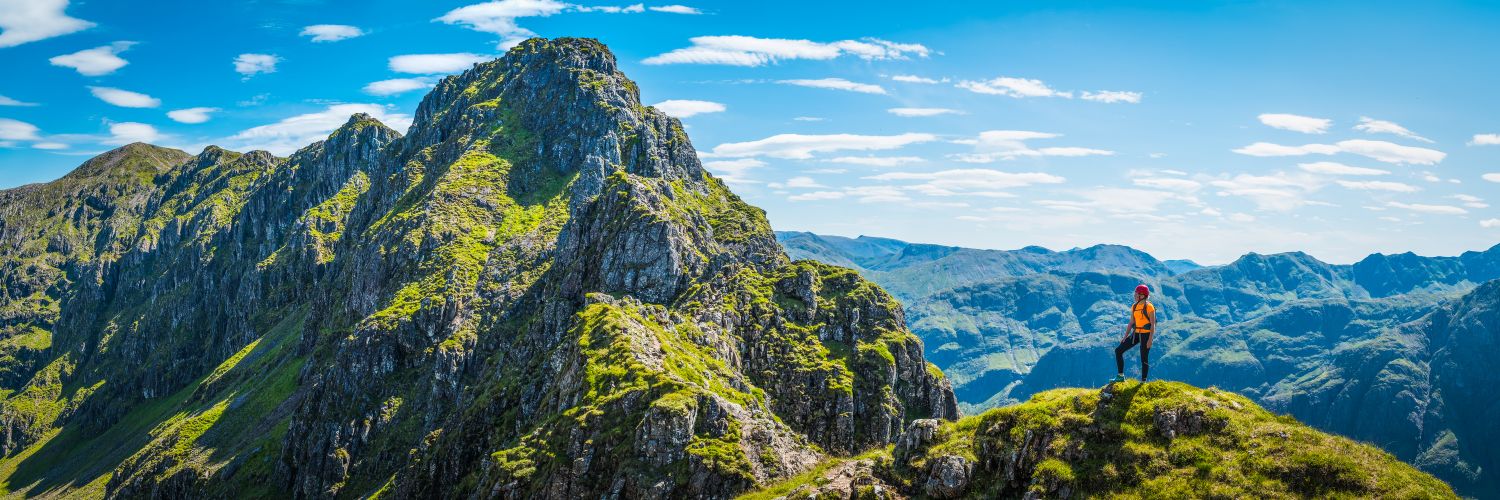 A mountaineer on the Aonach Eagach ridge.