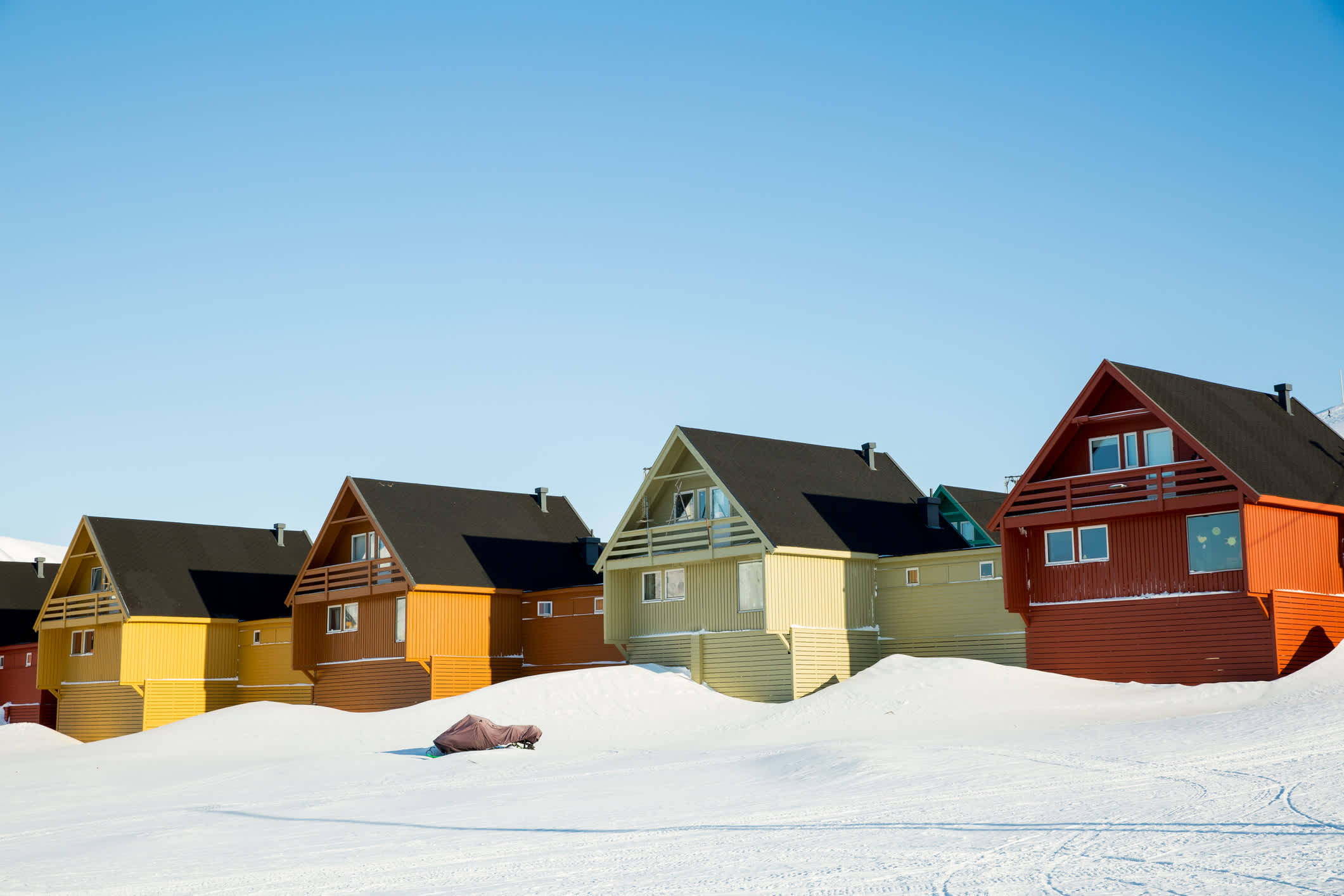 The colourful houses on Longyearbyen in Svalbard.