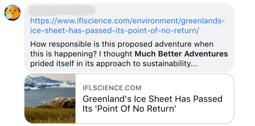 A comment on a Facebook article about Greenland