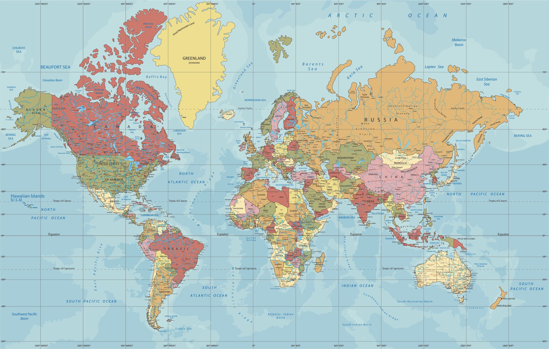 The Mercator Projection map of the world