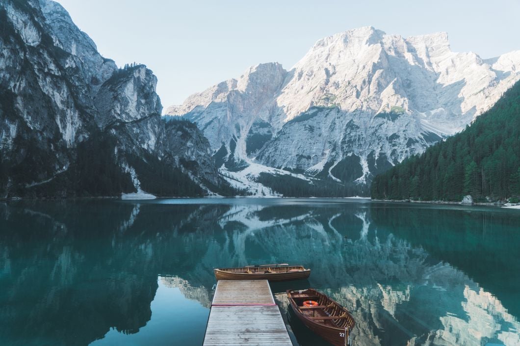 The beautiful stillness of Lago di Braies lake in the Italian Dolomites