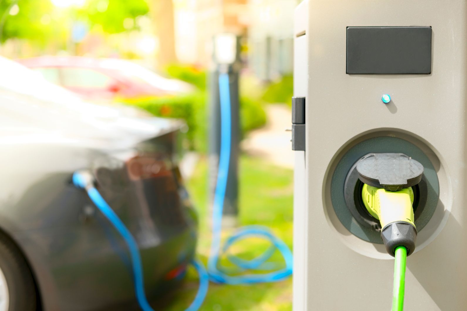 An electric car charging.