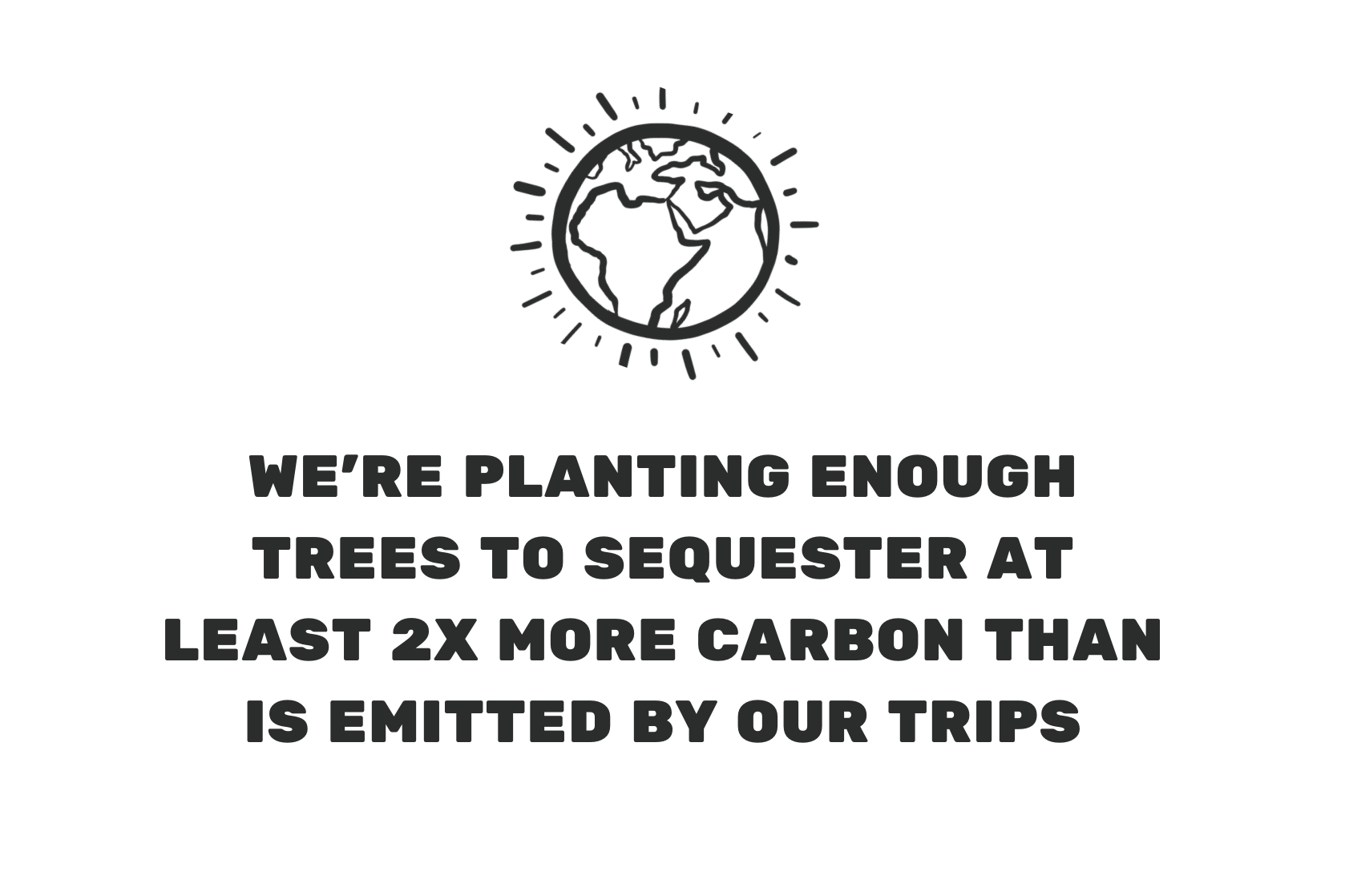 Much Better Adventures image, which states: we're planting enough trees to sequester at least 2x more carbon than is emitted by our trips.