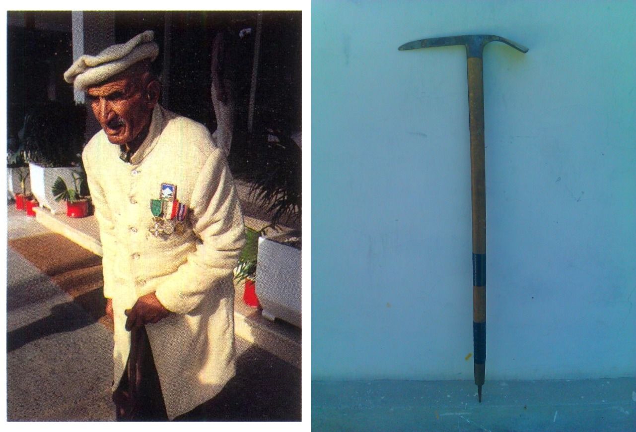 Amir Mehdi, and the ice axe from the 1954 expedition on K2