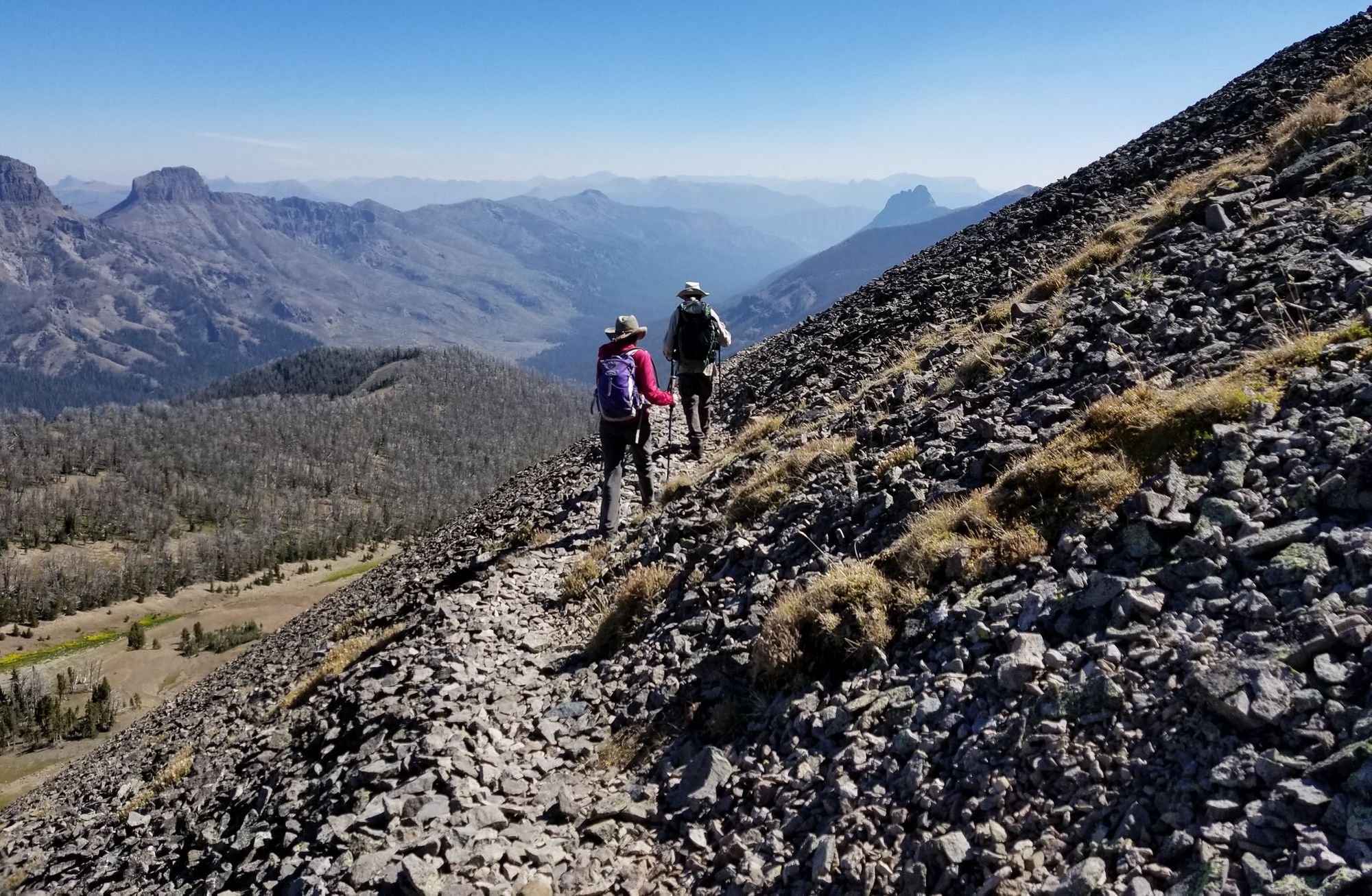 Walking the trail on Avalanche Peak, an out-and-back-again hike with outstanding views at the summit