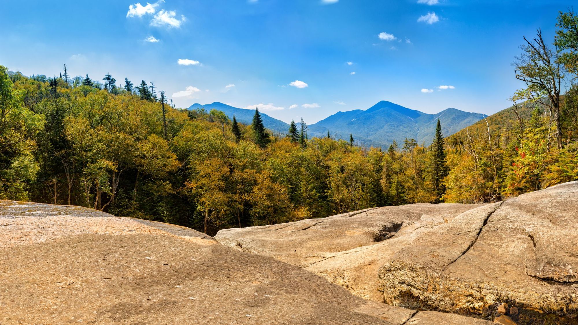 Algonquin Peak far off in the distance, as viewed from Indian Falls along the Mt Marcy hiking trail