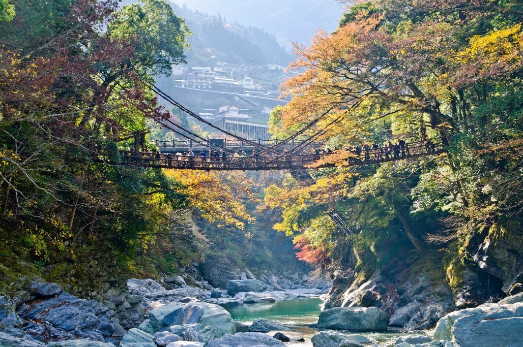 The Iya valley and Kazurabashi bridge in Tokushima, Shikoku, Japan.