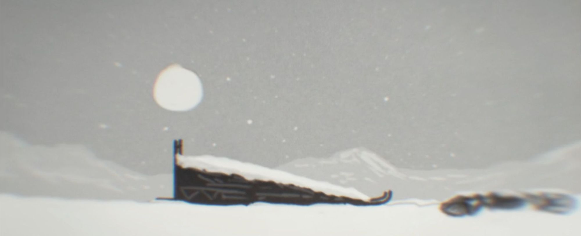 An animated image of Peter Freuchen's buried sledge, by Drew Christie.