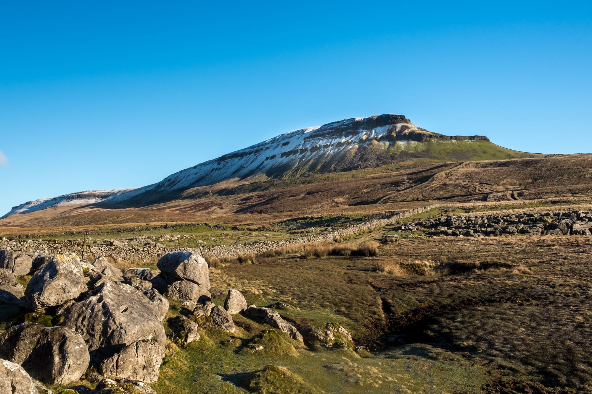 A snowy Pen-y-Ghent, in the Yorkshire Dales, home to some of the UK's best hiking