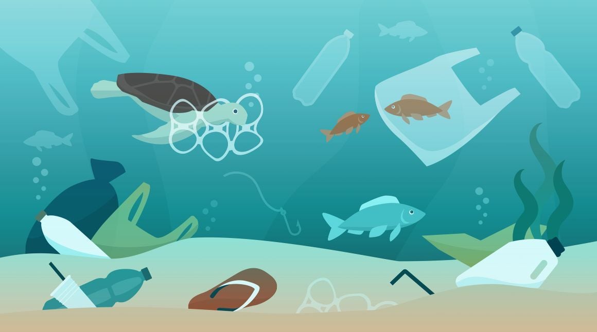 An illustration of plastic waste in the ocean.