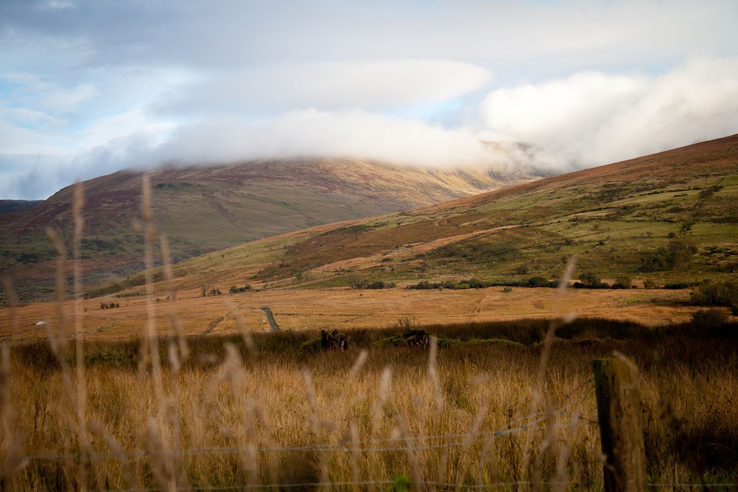 Lugnaquilla Mountain, in Ireland, on a cloudy autumn day.