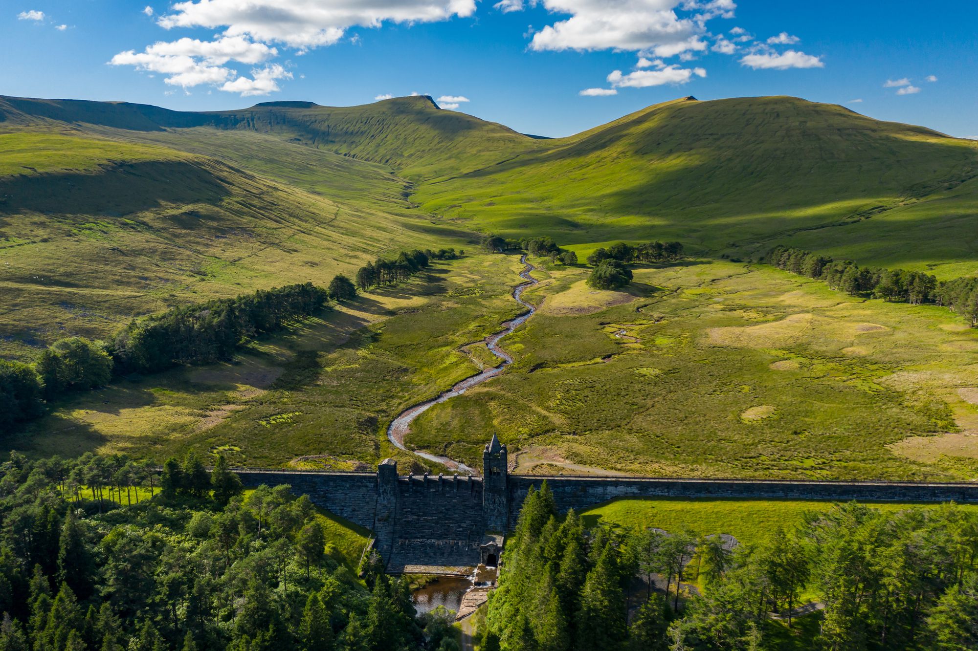 View of the Pen y Fan, Corn Du and Cribyn, mountains of the Brecon Beacons