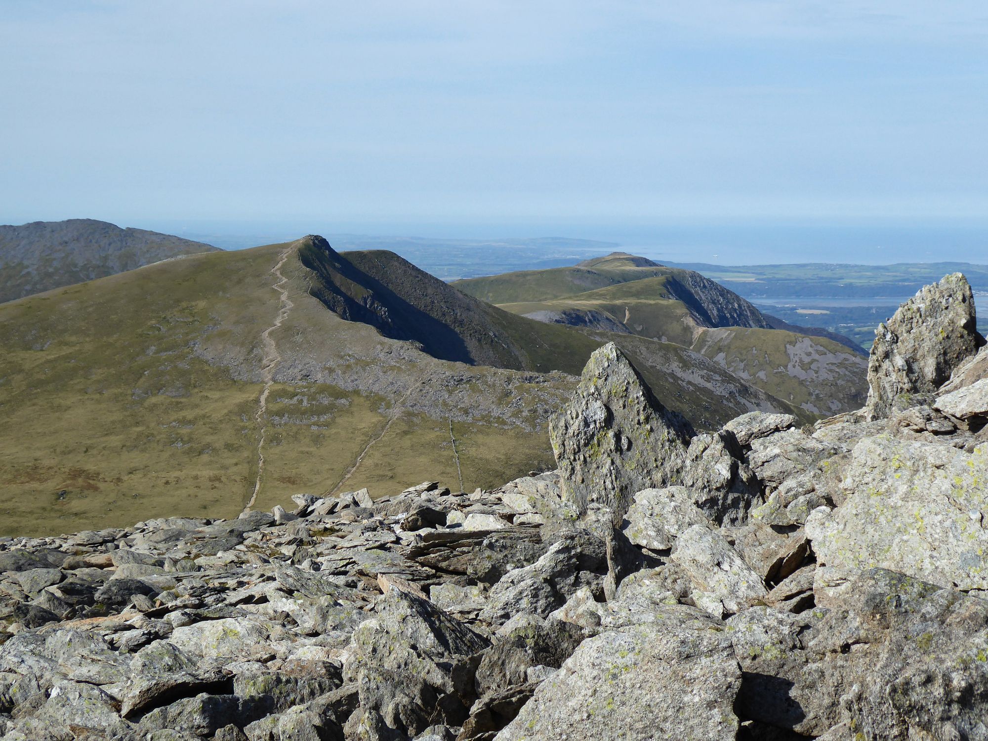 Glyder Fawr summit looking towards Elidir Fawr, in Snowdonia National Park